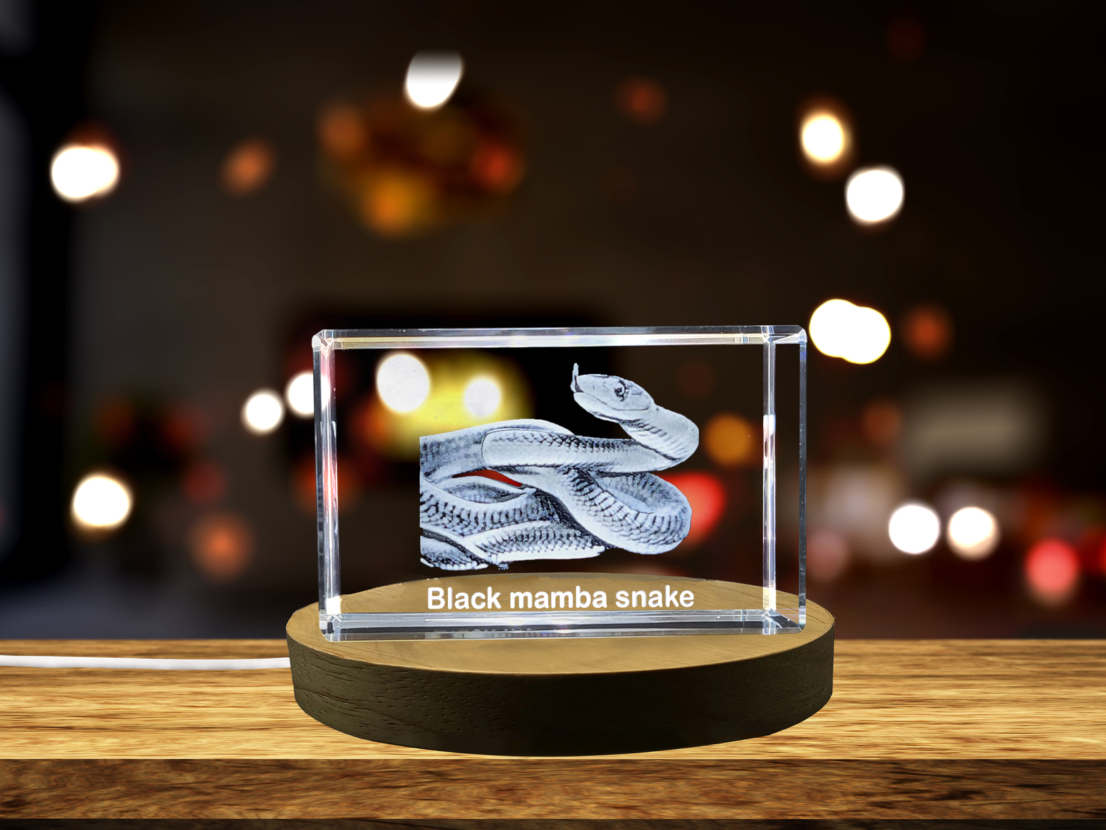 LED Base included | Intense 3D Engraved Crystal  | Black Mamba Snake