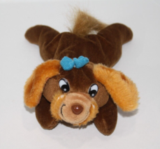 Oriental Trading Dog Bean Bag Brown Plush 8&quot; Stuffed Soft Toy Blue Bow S... - £10.65 GBP