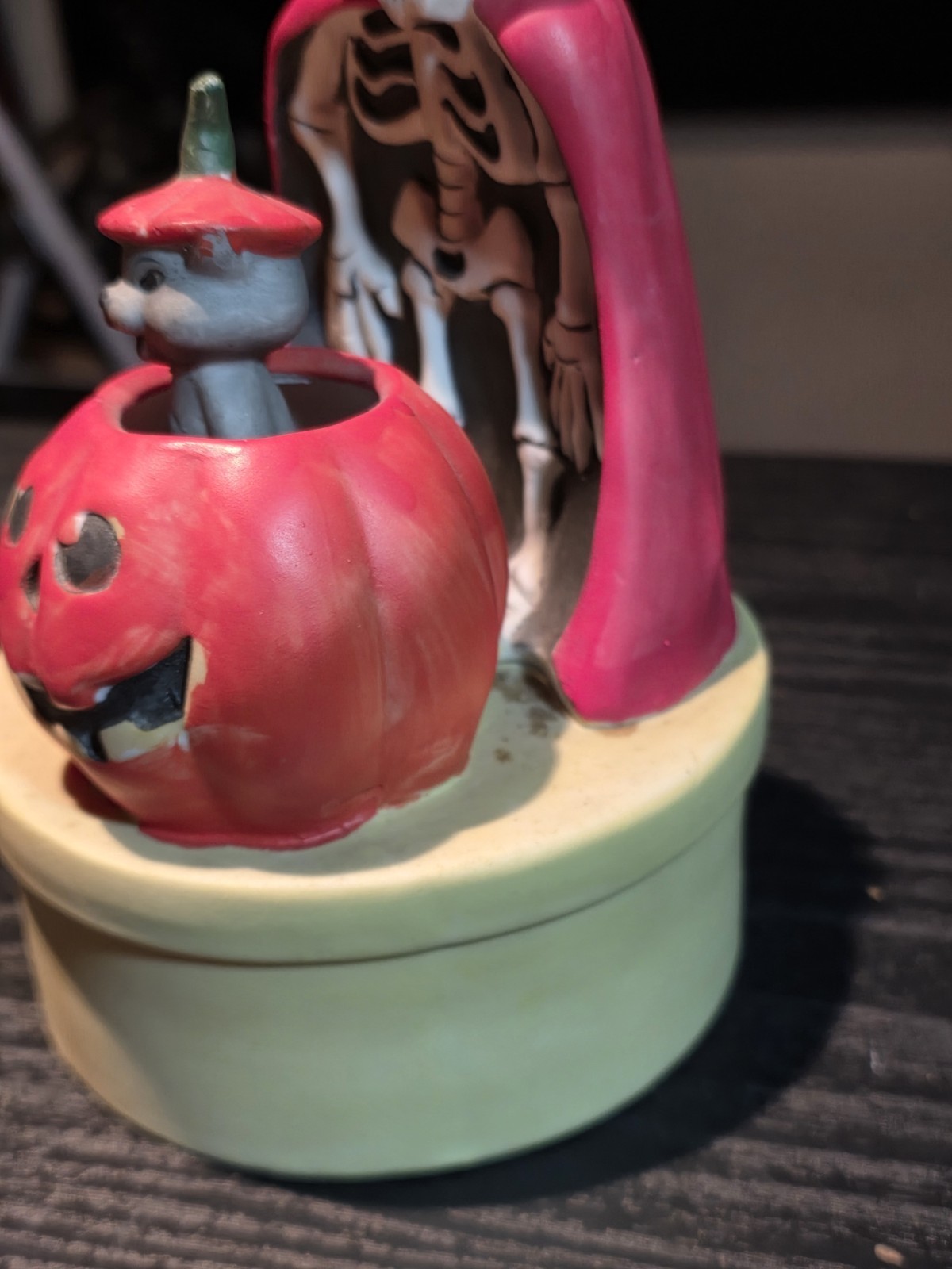 Phantom Of The Opera Skeleton Cat Jack-O-Lantern Animated Halloween Music Box Item image 8