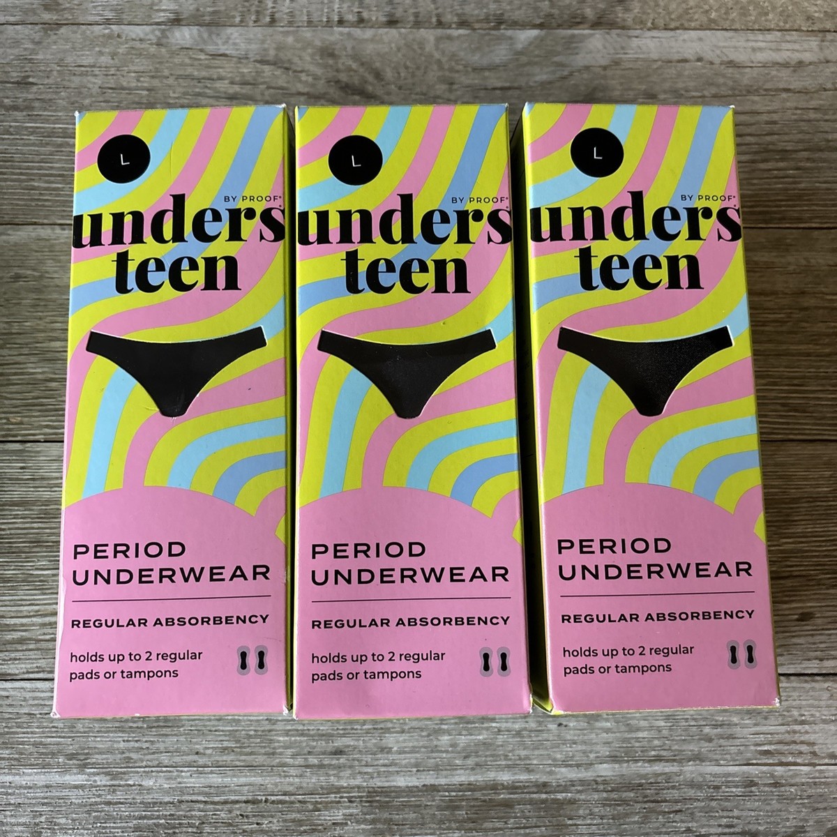 3PK Unders Teen By Proof Period Underwear ~ LARGE ~ Black - $26.61 3PK Unders Teen By Proof Period Underwear ~ LARGE ~ Black - $26.61