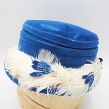 Womens Blue Feathered Felt Church Derby Hat - £19.37 GBP