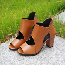Women Sandals Summer Leather Heels Open Toe Women&#39;s Sandals Low Block Heel Woman - £37.69 GBP