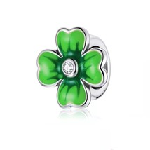 925 Sterling Silver Irish Lucky Four Leaf 4 Clover Flower Shamrock Charm With CZ - £9.91 GBP