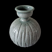 Vintage Small Pottery 7 in Vase Unique Neck Grey Textured Signed 1981 Ha... - £25.84 GBP