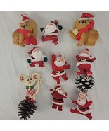 Vtg XMAS Flocked Santa Bear Mouse Set 9 Tree Ornament Velvet Pinecone Ko... - €33,71 EUR