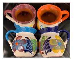 4 Mexican Coffee Mugs Jarritos Mexicanos Flower design Tazas de Barro Mi... - £39.86 GBP
