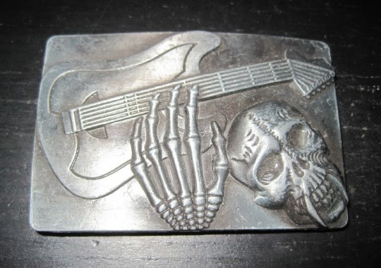 Primary image for Vintage Goth Punk GOTHIC SKULL & GUITAR Metal Belt Buckle