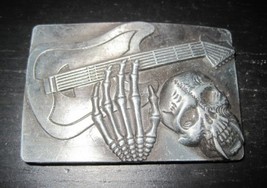 Vintage Goth Punk Gothic Skull &amp; Guitar Metal Belt Buckle - £19.57 GBP