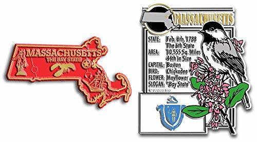 Primary image for Massachusetts State Montage and Small Map Magnet Set by Classic Magnets, 2-Piece