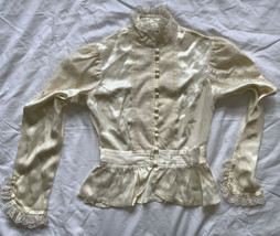 Vtg Sz 5 70’s Jessica’s Gunnies Satin Lace Blouse Gunne Sax Hippie -Stain - £55.56 GBP