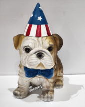 Starts &amp; Stripes Patriotic 4th of July Bulldog With Hat Statue Figurine 8&quot; - £26.53 GBP