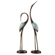 Antiqued Brass Crane Song Statues - Set of 2 - £269.23 GBP