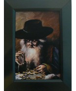 JEWISH MAN COUNTING COINS - FRAMED PICTURE ( good luck charm ) 4x6 - £7.97 GBP