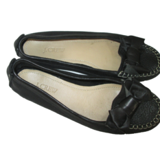 J Crew Ballet Flats Shoes Womens Size 6 Loafer Black Leather Slip On Bow - £11.60 GBP