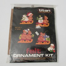 Titan Needlecraft Felt Ornament Kit 401 Set Of 4 Teddy Bear Sleds Vintage 1980s - £15.44 GBP