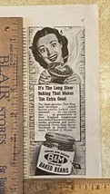 Vintage Print Ad B&amp;M Baked Beans Wide Eyed Happy Woman Portland ME 6.25&quot;... - $8.81