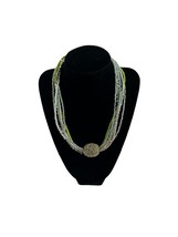 Chicos Seed Bead Necklace Multi Strand Silver Tone Blue Green 18-22" - $28.71