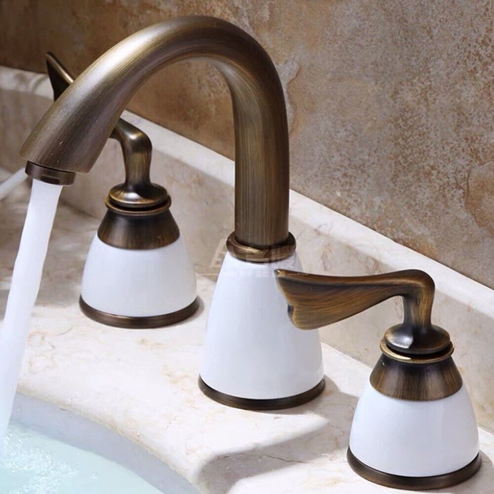 Antique and white 3 Pcs widespread bathroom Lav Sink faucet deck mounted... - $98.99