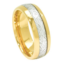 Mens Tungsten Meteorite Ring Wedding Band 8mm Gold Comfort Fit Dome - £19.97 GBP