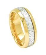 Mens Tungsten Meteorite Ring Wedding Band 8mm Gold Comfort Fit Dome - $24.99