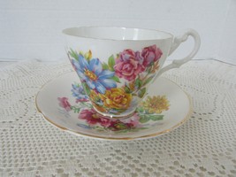 Royal Imperial England Bone China Teacup &amp; Saucer Multi Color Florals - $18.76