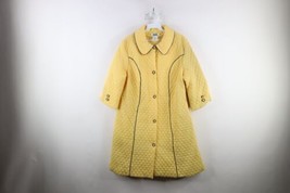 Vintage 60s 70s Streetwear Womens Large Quilted Collared Overcoat Jacket Yellow - £63.25 GBP