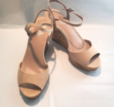 Charles David Womens Size 6M Wedge Cork Platform Shoes Nude Strap Suede ... - $33.20