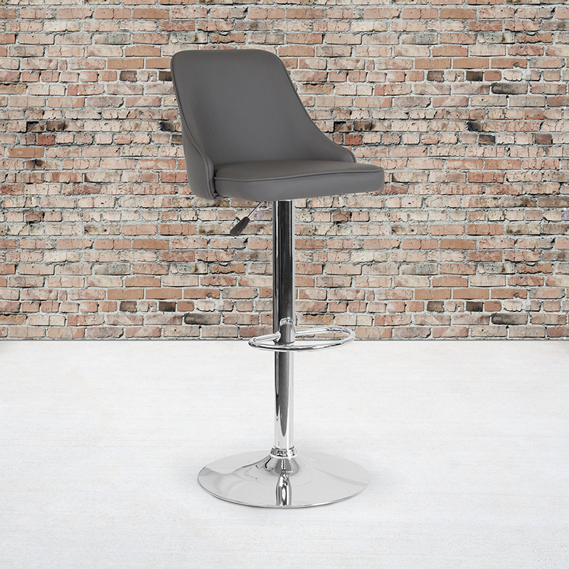 Gray Leather Barstool DS-8121A-GRY-GG