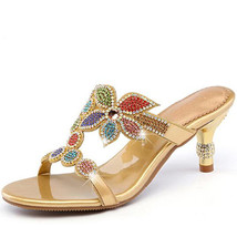 Summer Women Leather Slippers Open Toe Thick High Heels Sandals Fashion Comforta - £61.18 GBP