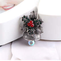 Cubic Zirconia &amp; Silvetone Flower Christmas Bell Brooch - £11.18 GBP