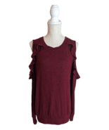 Seven7 Womens Maroon Red Cold Shoulder Casual Pullover Sweater w/Ruffle ... - £7.75 GBP