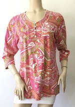 Soft Surroundings Paisley Print 3/4 Sleeve Embellished Pullover Top (Size M) - £15.60 GBP