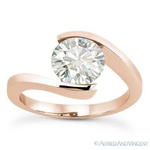 Round Cut Moissanite Tension-Setting Solitaire Engagement Ring in 14k Rose Gold - £510.30 GBP+