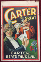 Carter the Great Beats the Devil STONE LITHO Magician wc 1930&#39;s - £519.76 GBP