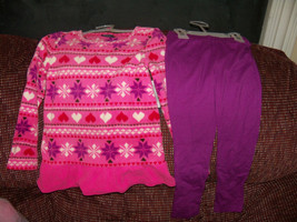 Faded Glory Pink w/Hearts &amp; Snowflakes 2pc Outfit Size 5 Girls NEW HTF - £12.20 GBP