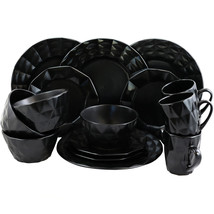 Elama Retro Chic 16-Piece Glazed Dinnerware Set in Black - $2,492.21 MXN