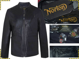 Norton Men&#39;s Leather Jacket L Or 3XL European / M Or 2XL Us NR03 T3P - £188.67 GBP