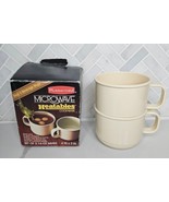 2 RUBBERMAID #5520 HEATABLES MICROWAVE SOUP COFFEE CUPS MUGS BEIGE ALMOND NEW - £27.21 GBP