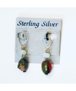 Unikite Jasper &amp; Moonstone Dangle Earrings Genuine Sterling Silver - £12.79 GBP