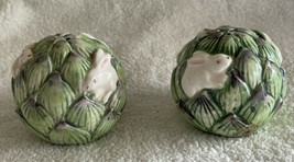 Vintage Takahashi Japan Salt and Pepper Shakers Rabbits Hiding In Artichokes - $21.99