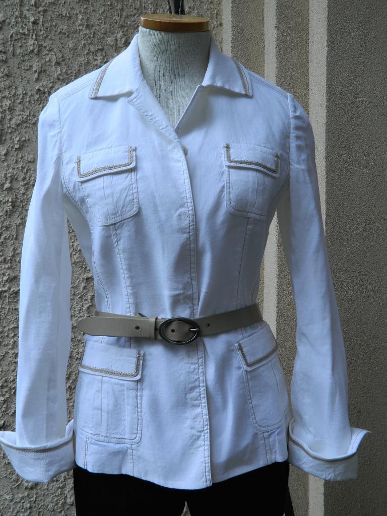 Primary image for Elie Tahari Blazer Spring Jacket Linen Belted Off White Taupe Trim 8 runs small