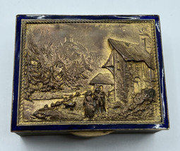 French Gilt Repousse Trinket Box High Relief Made in France Blue Enamel Snuff - £106.76 GBP
