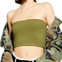 Topshop olive green ribbed lined cropped strapless bandeau tube top 6 or... - £11.79 GBP