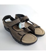 NWT Lidl Footflex Men&#39;s 11 Comfort Adjustable Strap Brown Sandals Leathe... - $37.05 CAD