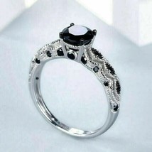 2Ct Round Cut Lab-Created Black Diamond Engagement Ring 14K White Gold Plated - £110.33 GBP