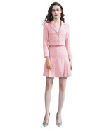 Women&#39;s Pink Long Sleeve Tweed Crop Jacket &amp; Pleated A-line Skirt Two-pi... - $136.16 CAD