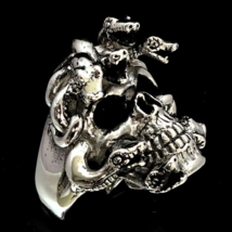 Sterling silver ring Medusa Skull with Snake Hair Gorgo ancient Greek mythology  - £141.22 GBP