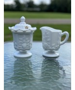 Westmoreland Milk Glass Paneled Grape Creamer And Lace Edge Sugar With Lid - $55.83 CAD
