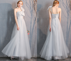 Dusty Blue Maxi Bridesmaid Dress Custom Plus Size Tulle Party Dress image 11