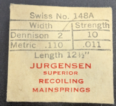 NOS Jurgensen #148A Watch Mainspring 12-1/2" Width 2 (.110) - Strength 1... - $10.88